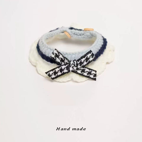 Front image of White and Blue Handcrafted Woven Pet Collar - Pets Villa. 