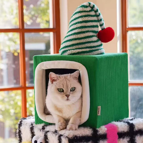 Top image of ZEZE Christmas Gift Box Cat Frame  - Pets Villa. 