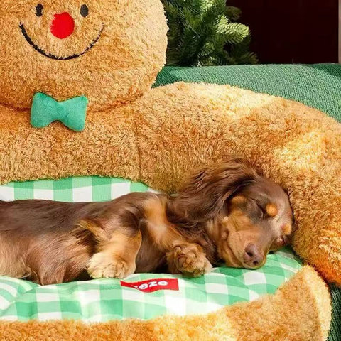 Close up of dog sleeping on ZEZE Gingerbread Hug Pet Sofa Bed - Pets Villa. 