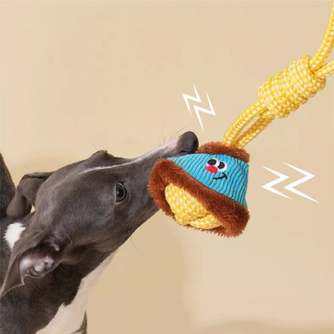 Yellow variant image of ZEZE Handheld Lantern Knot Dog Toy 0- Pets Villa. 