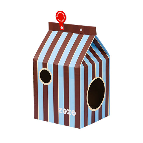 Product image of ZEZE Milk Carton Cardboard Cat House - Pets Villa. 