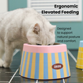 Striped version of ZEZE Retro Stainless Steel Pet Bowl - Pets Villa. 