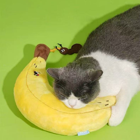 Cat sleeping on ZEZE Softer Banana Pet Pillow - Pets Villa. 