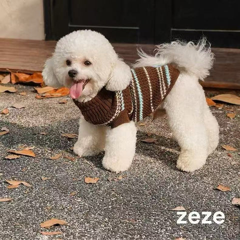 Front image of ZEZE Warmth Striped Pet Knitted Sweater - Pets Villa. 