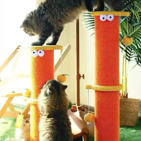 Close up of cats playing on Zesty Orange Cat Scratcher - Pets Villa. 