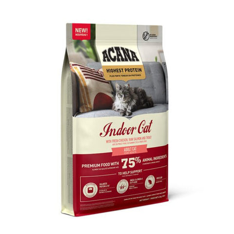 ACANA Indoor Cat food bag with chicken, trout, and salmon for adult indoor cats