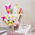 Blue fairy-themed retractable cat teaser toy with stainless steel rod and polyester ribbon