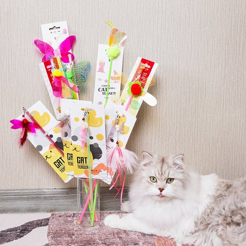 Peachy Yellow Butterfly Cat Teaser – AMY&CAROL Retractable Wand Toy
