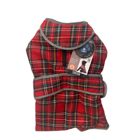 ANCOL Red Tartan Dog Winter Coat featuring reflective edging and secure adjustable straps