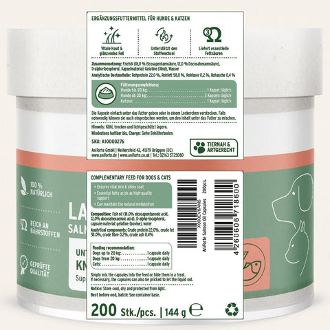 ANIFORTE Salmon Oil 200 Capsules for Dogs & Cats - Natural Omega - 3 EPA - Pets Villa