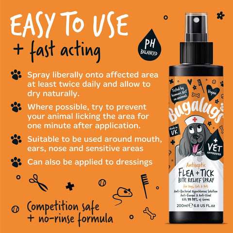 BUGALUGS Antiseptic Flea and Tick Bite Relief Spray 200ml - Pets Villa