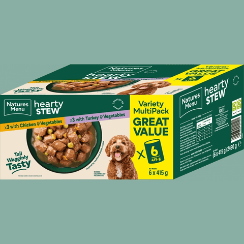 NATURES MENU Dog Hearty Stew Chicken & Turkey Variety Multipack 6x415g - Pets Villa