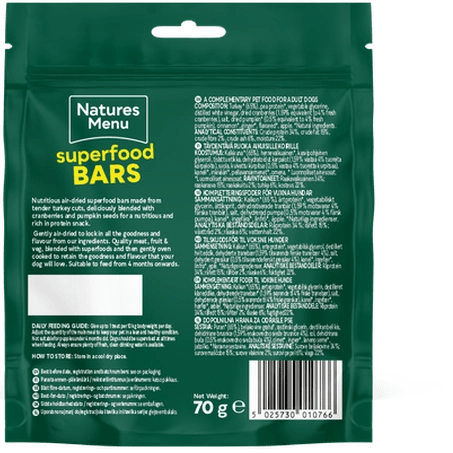 NATURES MENU Dog Superfood Bars Turkey Treats 70g - product image. This is a product of Pets Villa.