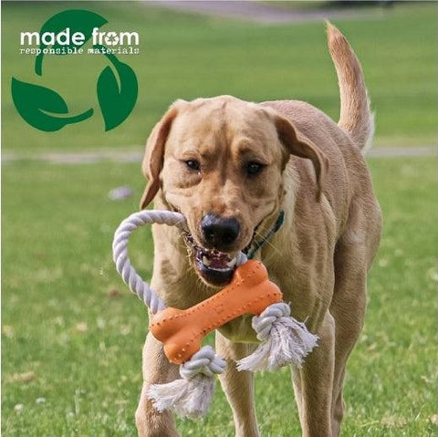 Ancol Made From Eco-Friendly Rice Husk & Cotton Rope Dog Toy – 3 Colour Options