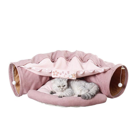 Cat Tunnel Bed with Cushion Mat - Pets Villa