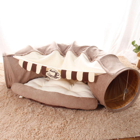 Cat Tunnel Bed with Cushion Mat - Pets Villa