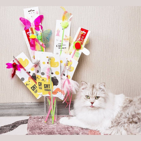 Extendable Feather Cat Teaser – 60cm Wand for Hunting & Play
